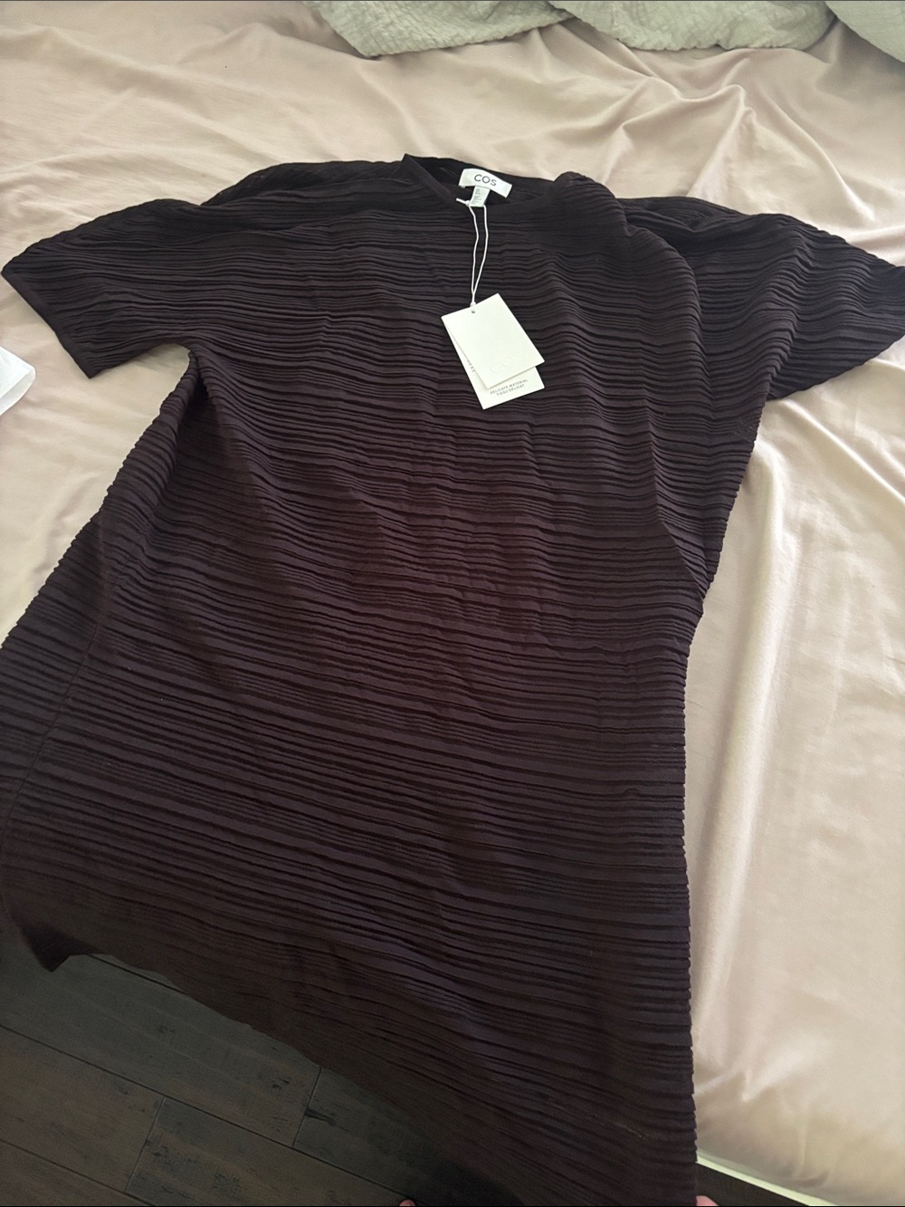 COS Ribbed Short Sleeve Dress - Dark Brown